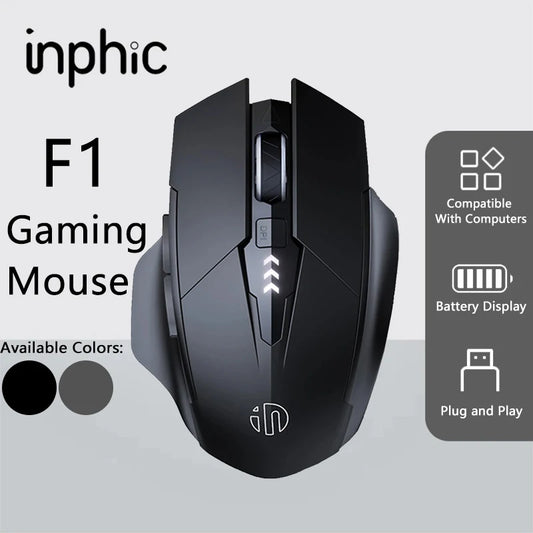 INPHIC F1 2.4G Wireless Mouse, 500mAh Ergonomic Rechargeable, Power Display, Office Home Silent Laptop Desktop Computer Universal