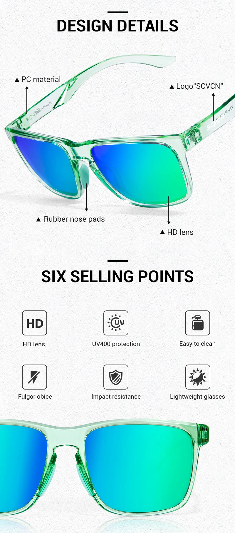 SCVCN Polarized Hiking Eyewear Fishing Sunglasses Cycling Glasses Fashion UV400 Bike Men MTB Sports Bicycle Glasses Outdoor