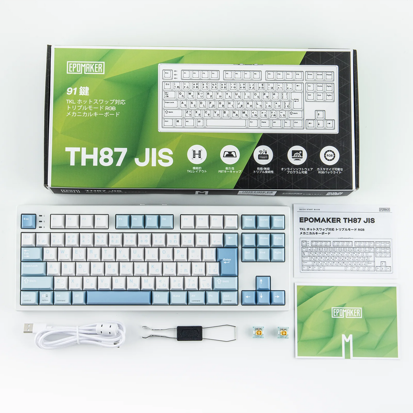 Japanese Version EPOMAKER TH87 JIS Layout TKL Layout Wired/Bluetooth/2.4GHz Wireless Mechanical Keyboard 10000mAh Battery RGB Backlight