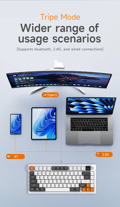 Ajazz AF82 Series 75% Layout Wireless Keyboard with 4000mAh Battery Low Profile Keys Bluetooth Tri-Mode Connectivity  RGB