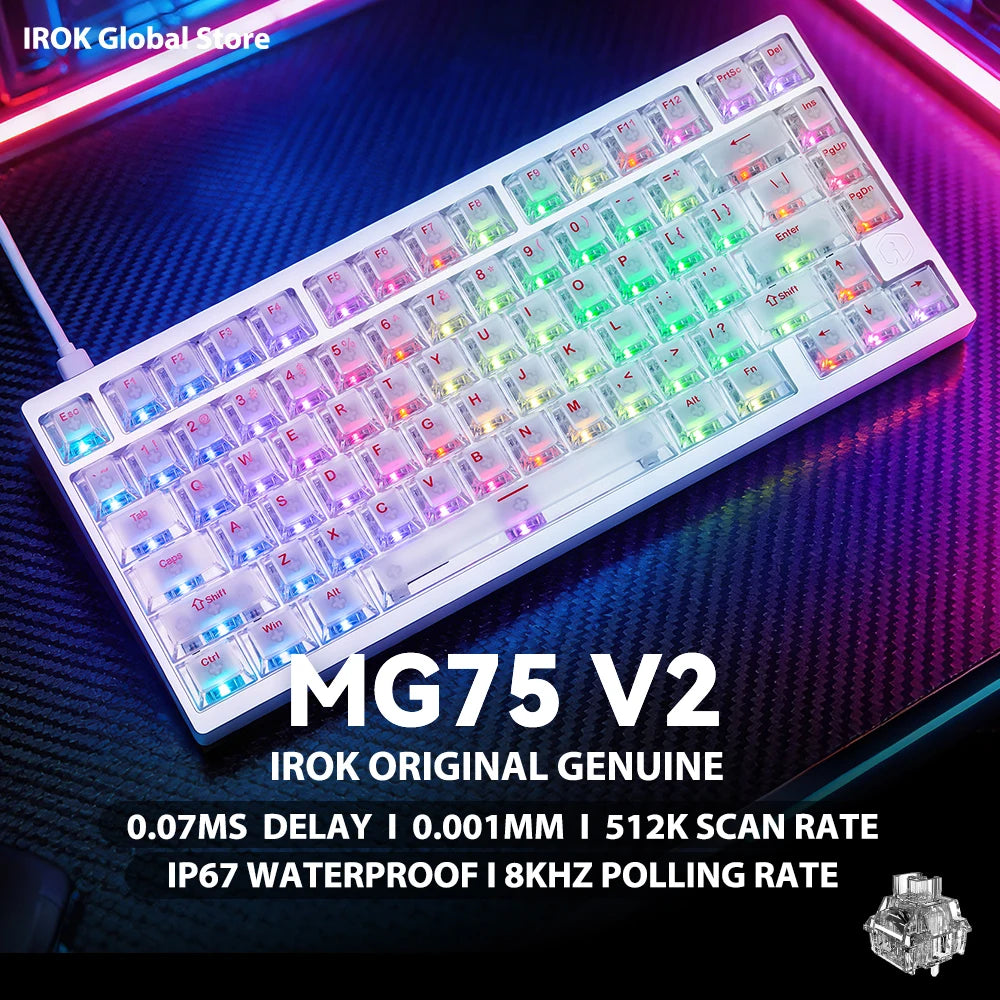 IROK MG75 V2 MG75V2 Aluminum Magnetic Gaming Mechanical Keyboard Rapid Trigger 0.07ms 8KHz 0.001mm 512K Scan rate Gamer Keyboard