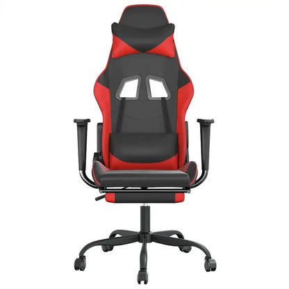 Massage Gaming Chair with Footrest Black and Red 66X56X120.5-131 cm in Imitation Leather, Reclining 360° Swivel Chair Maximum 110 kg