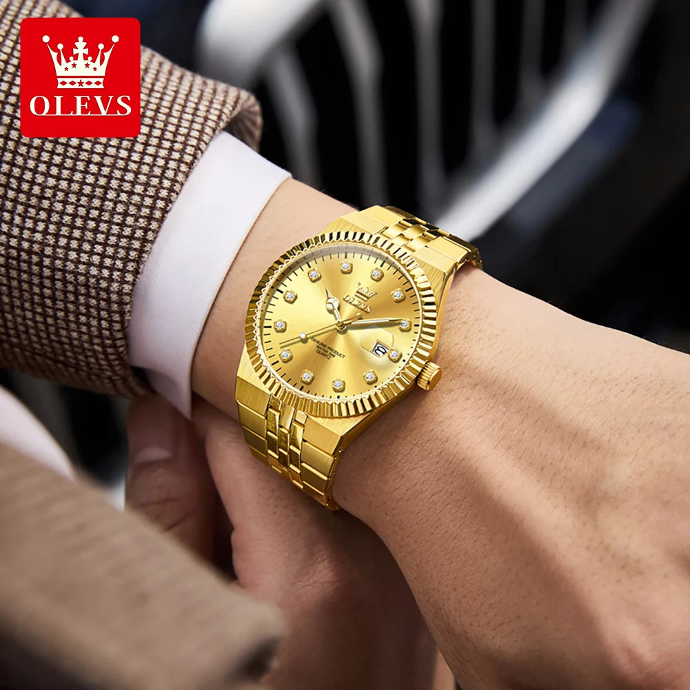 OLEVS New Quartz Man Watch Luxury Brand Diamond Dial Steel Strap Watch for Men Auto Date Waterproof Luminous Men's Watches 2989