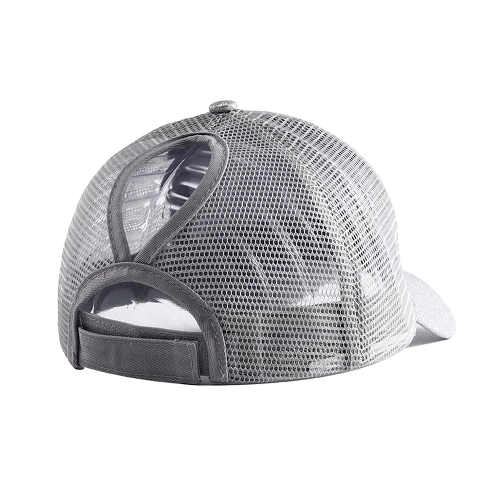 2023 New Summer Glitter High Ponytail Baseball Cap Female Snapback Hat Casual Black White Pink Mesh Trucker Caps for Women Gorra