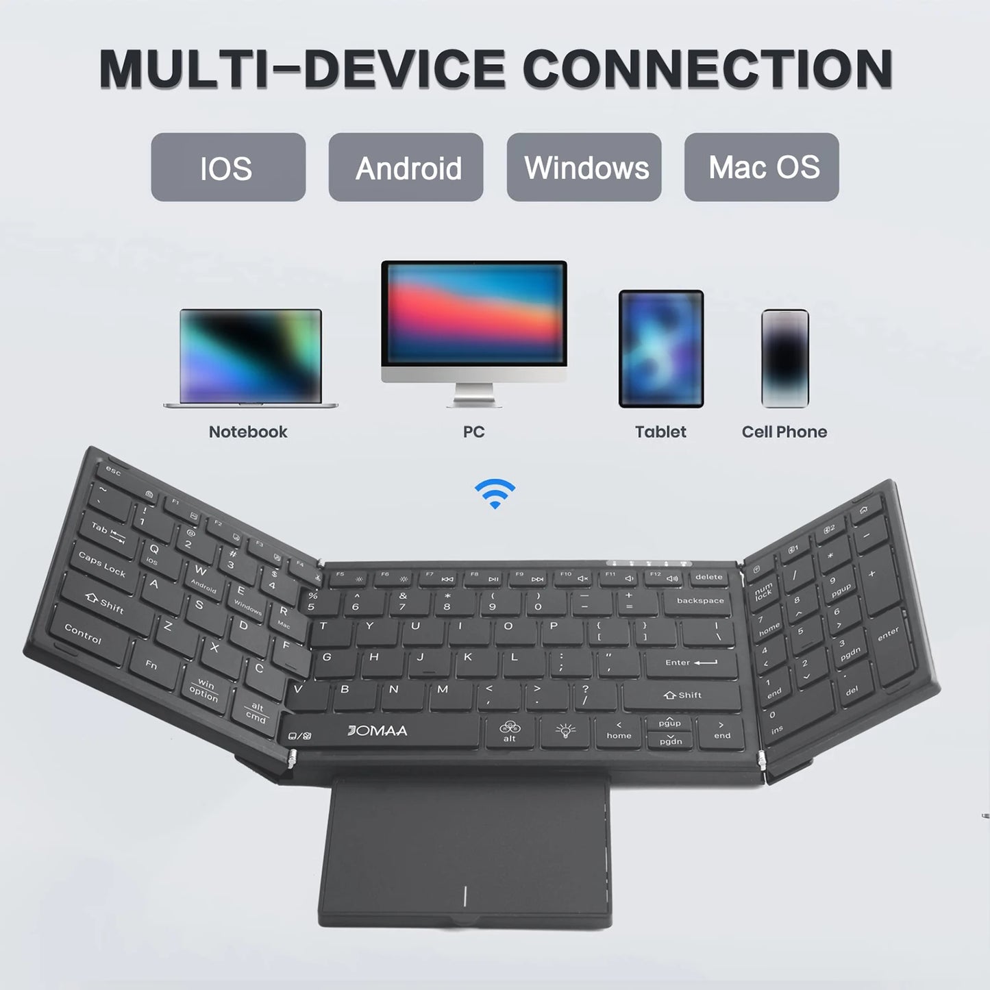Tastiera touchpad wireless Bluetooth Dual Mode portatile con retroilluminazione RGB, 98 tasti, tastiera da ufficio pieghevole per PC/Laptop/Mac - Nero