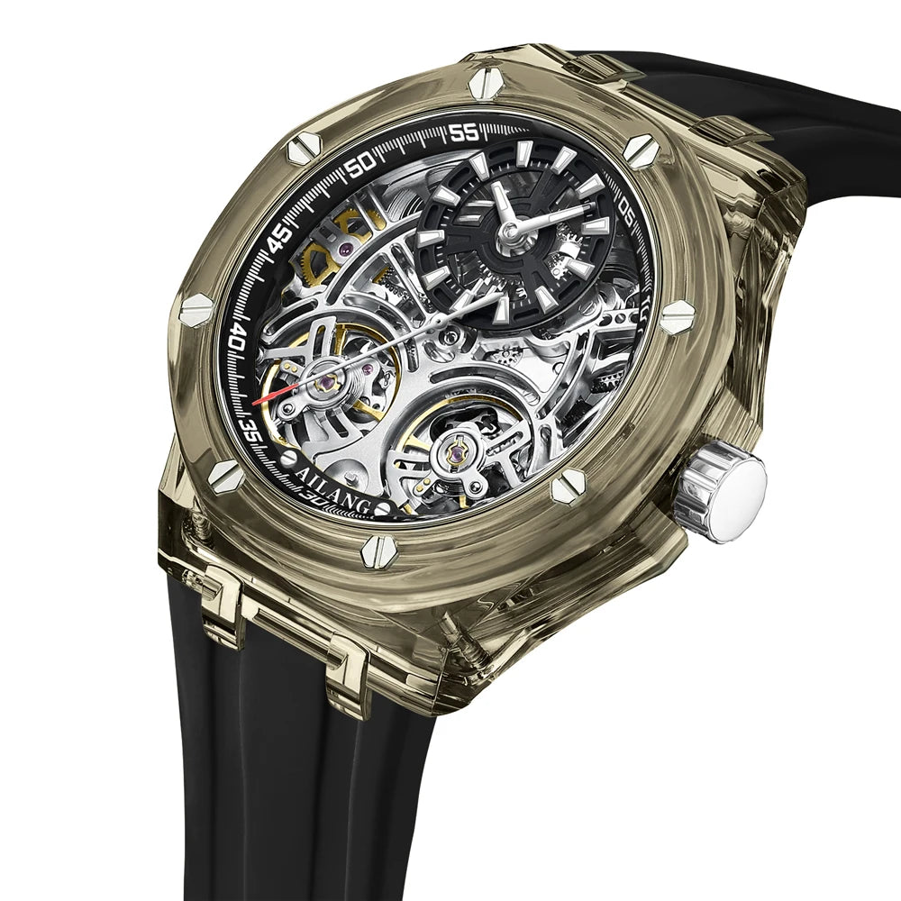 White Double Tourbillon Men Watches Luxury Automatic Mechanical Watch Rubber Sports Casual Sports Military Waterproof Clock