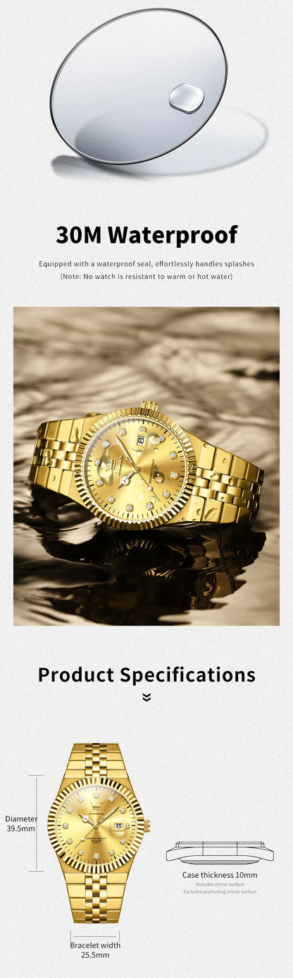 OLEVS New Quartz Man Watch Luxury Brand Diamond Dial Steel Strap Watch for Men Auto Date Waterproof Luminous Men's Watches 2989