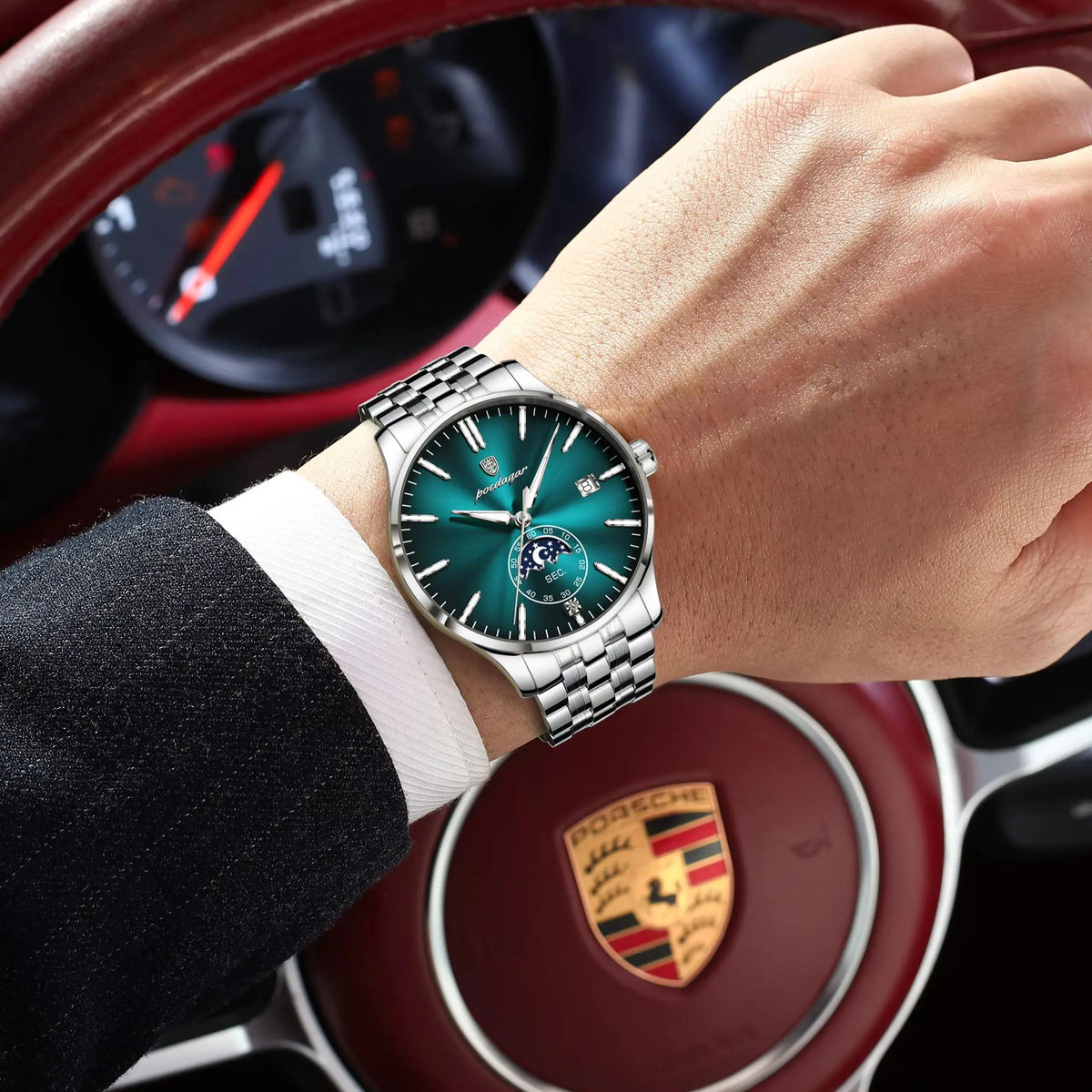 Relógio de luxo para homem POEDAGAR, estilo casual, em aço inoxidável, com movimento de quartzo, à prova de água, luminoso, com data, elegante.
