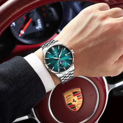 Relógio de luxo para homem POEDAGAR, estilo casual, em aço inoxidável, com movimento de quartzo, à prova de água, luminoso, com data, elegante.