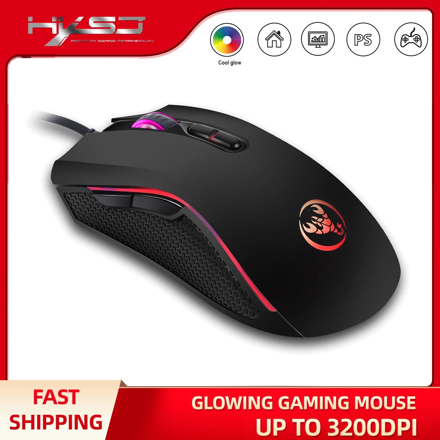 Popularan izbor HXSJ A869 optički ergonomski RGB ABS žičani gaming miš s 4 razine podešavanja rezolucije za prijenosno računalo i PC