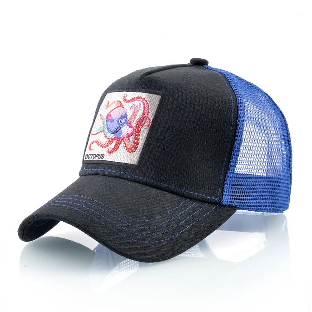 Casquette de baseball unisexe avec écusson pieuvre pour hommes et femmes – Casquettes trucker à fermeture à pression quatre saisons – Casquette de sport décontractée et respirante pour les activités de plein air