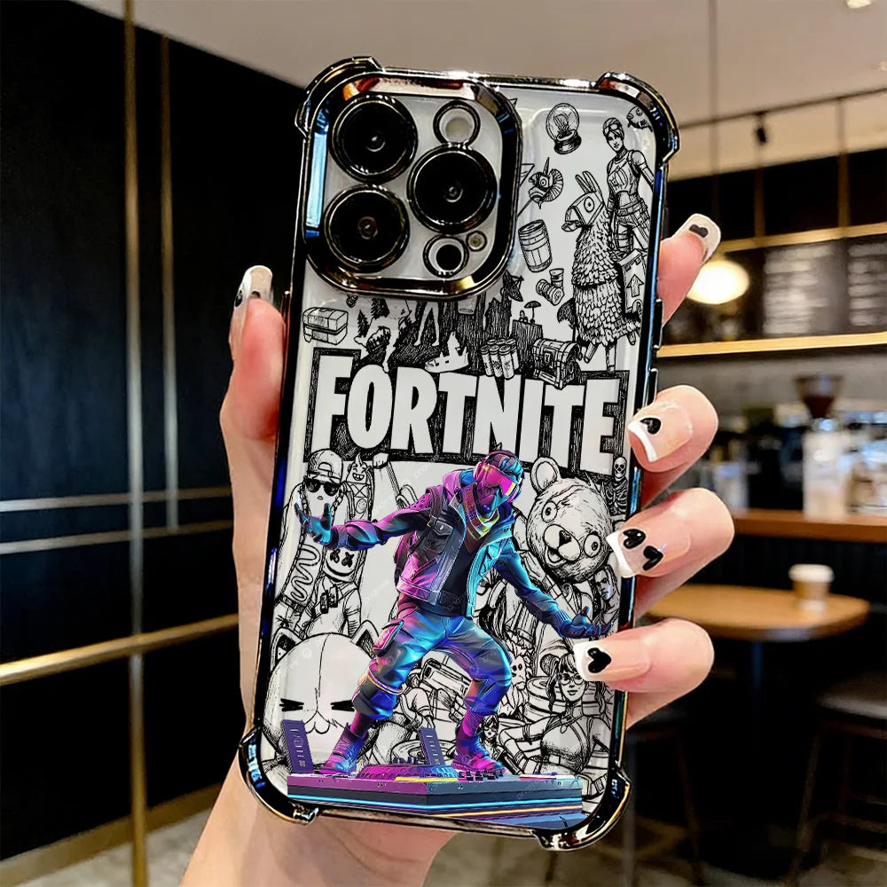 Capa de telemóvel FortniteS com acabamento metalizado, para Samsung A37 A57 A07 A36 A16 A35 A55 A25 A26 A05s A15 A54 A34 A24 A14 A05 A04 4G 5G