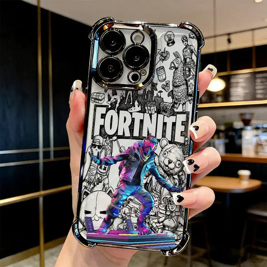 Populiarus žaidimo „FortniteS“ galvanizuotas telefono dėklas, skirtas iPhone 17 17e 16e 16 15 14 13 12 11 Pro Max X XR XSMax 7 8 Mini Air Plus, atsparus kritimams
