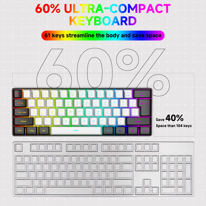 USB Wired RGB Gaming Keyboard 61 Keys White Black Compact Mini Office Keyboard and Mouse for PC Desktop Computer Gamer Keypad