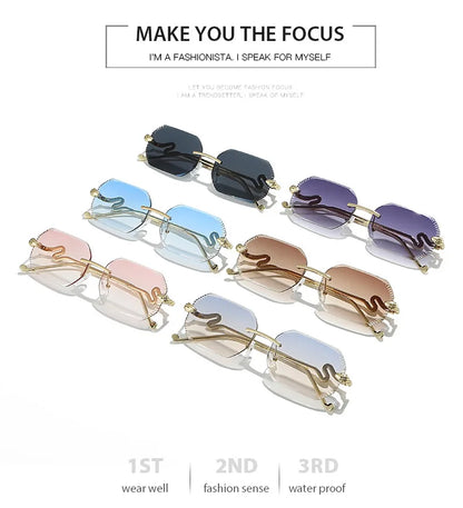Fashion snake-shaped metal decorative sunglasses - unisex irregular frame, UV protection, sunshades