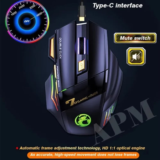 Rechargeable Wireless Gaming Mouse 2.4G Silent RGB Gaming Mouse with 7 Buttons, Adjustable DPI, Ergonomic Rechargeable Wireless Gaming Mouse for PC & Laptop