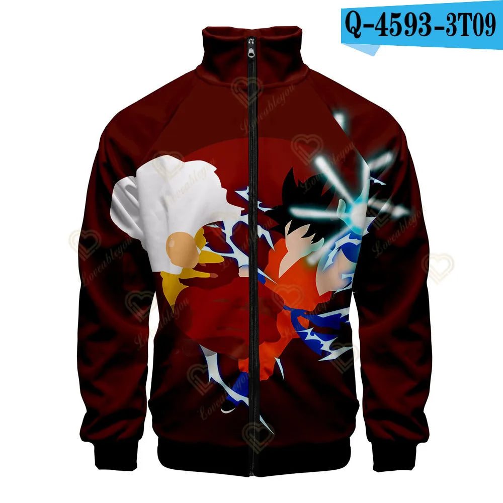 New Fashion Dragon Ball Print Stand Collar Zipper Hoodie Men Women Zipper Hoodies Jackets Long Sleeve Sport Hip Hop Sweatshirts