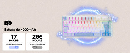 EPOMAKER AULA F75 ISO-ES 75% QWERTY español, teclado mecánico gaming inalámbrico con cable/Bluetooth/2.4GHz, hot-swap, montaje gasket y retroiluminación RGB