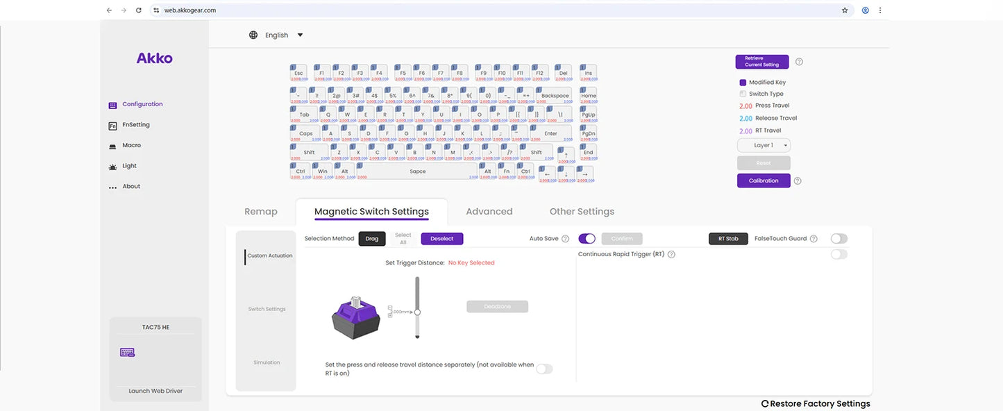 Akko TAC75 HE Magnetic Keyboard 75% Magnetic Switch Rapid Trigger 0.005mm ARGB 8K Polling Rate Wired Gamer Customized Keyboard