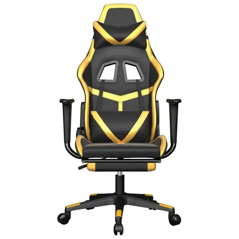 Gaming Chair with Footrest Black and Gold 67X64X116-127 cm in Imitation Leather, Reclining 360 Swivel Chair ° Can Carry 110 kg