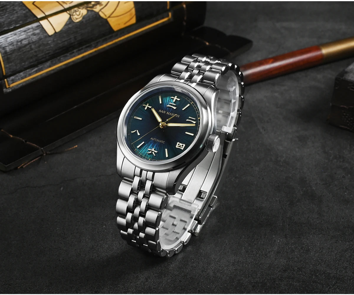 San Martin 39mm Enamel Sunray JianZhan Dial Men GADA Watch 90S5 Automatic BGW-X1 10Bar Sapphire 5-Link Bracelet SN0144CG