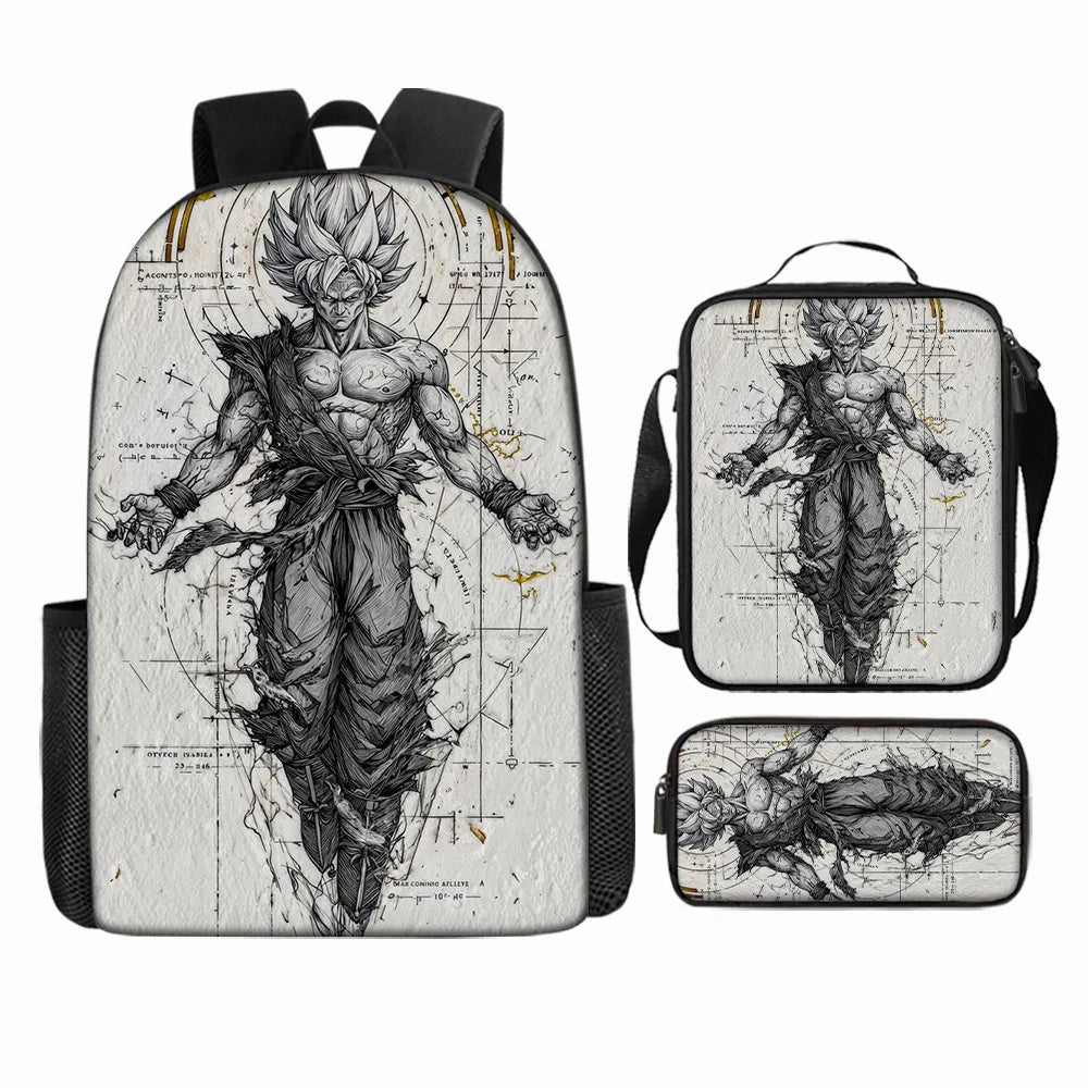 Dragon Ball 3Pcs/Set Backpacks Goku Vegeta Cartoon Print Lunch Bag Pencil Bags Student Casual School Bags Return To School Gift