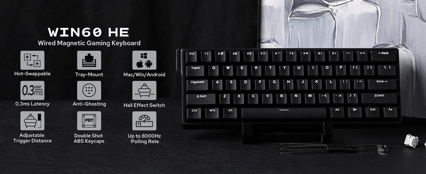 AULA WIN60 HE/WIN60 HE MAX 60% Hot-Swap Tray-Mount Structure Wired Mechanical Keyboard with Hall Effect Magnetic Switch