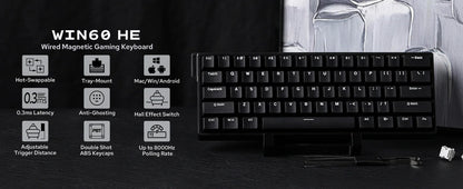 AULA WIN60 HE/WIN60 HE MAX 60% Hot-Swap Tray-Mount Structure Wired Mechanical Keyboard with Hall Effect Magnetic Switch