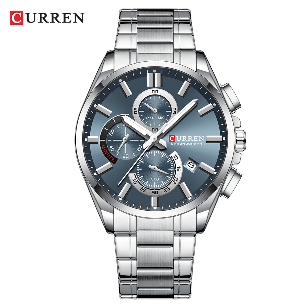 Montre homme CURREN, marque de luxe, originale, étanche, en acier inoxydable, chronographe, phase de lune, date, cadran rotatif
