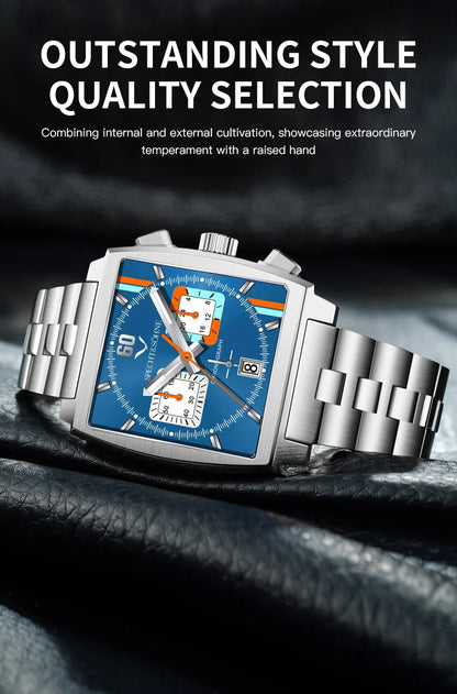 2024 Specht & Sohne New Classic Men's Quartz Watch Blue Color Stainless Steel Japan VK63 Movt Genuine Leather Montre Homme 39MM