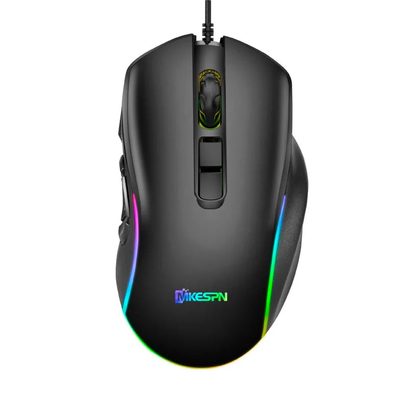 Vezetékes gamer irodai egér 7200DPI RGB háttérvilágítással, 6 állítható DPI-szinttel/10 programozható gombbal/asztalra visszalépő gombbal