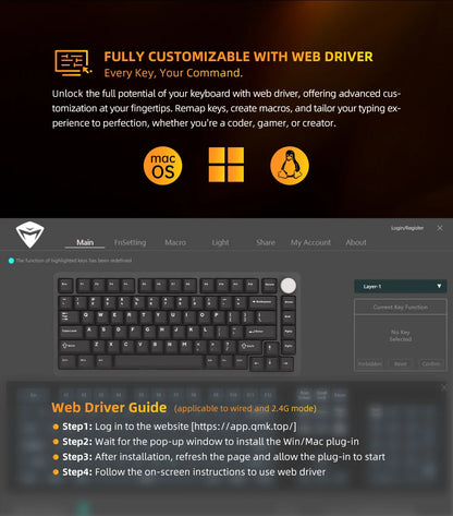 Machenike K600-B82W Mechanical Keyboard Tri-Modes Gasket Mounted 75% ANSI Layout  RGB Backlit Wireless Gaming Keyboard