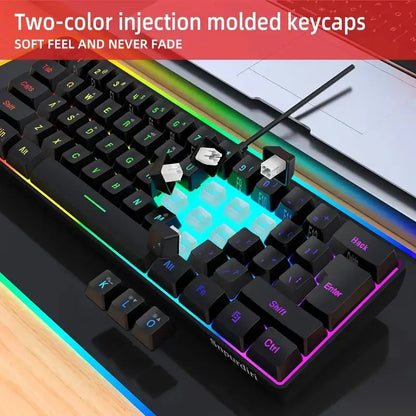60% wired gaming keyboard, RGB backlight ultra compact mini keyboard, waterproof small compact 61 key keyboard for pc/Mac gamers