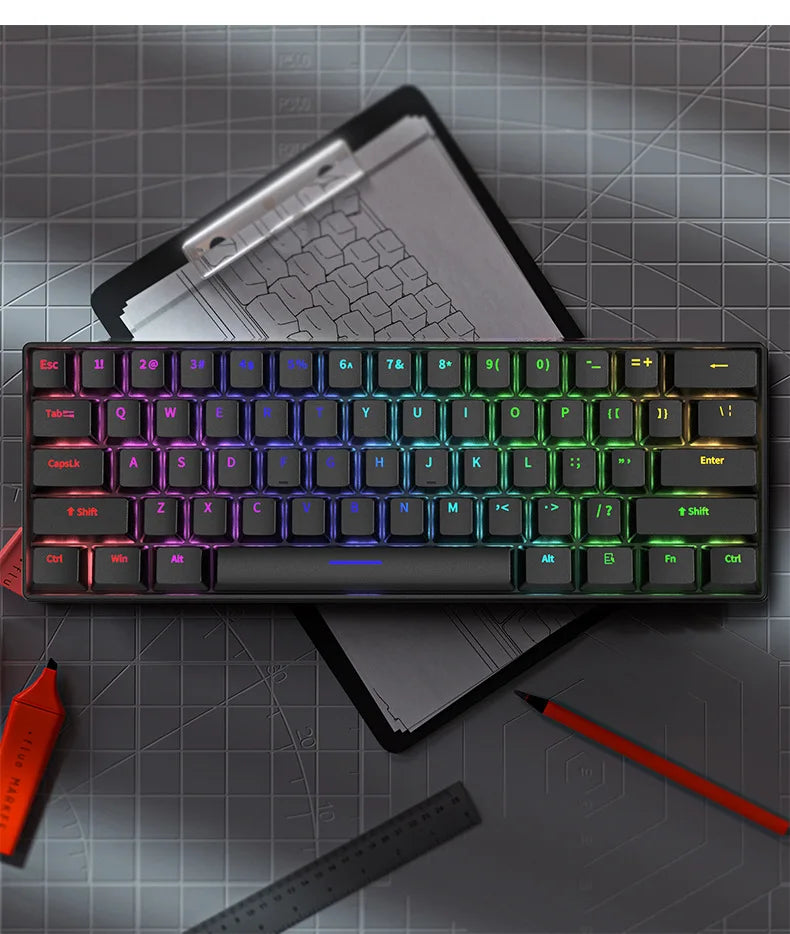 Mechanical keyboard Gamer keyboards mini Usb 61-Key Computer 60% kit upgrade Wired ergonomic semi mechanical white teclado pc