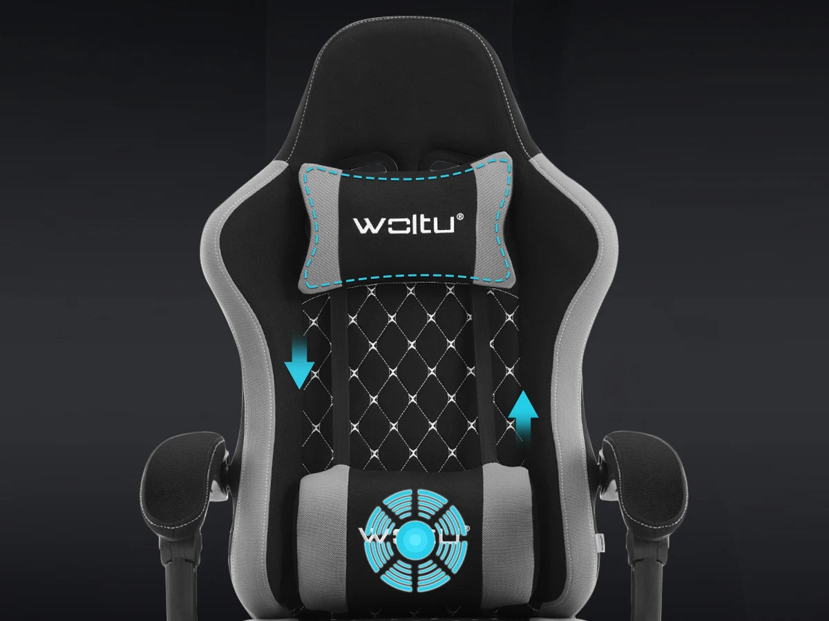 WOLTU snurrbar datorstol med massagefunktion, ergonomisk kontorsstol med kudde och fotstöd, höjdjusterbar gamingstol