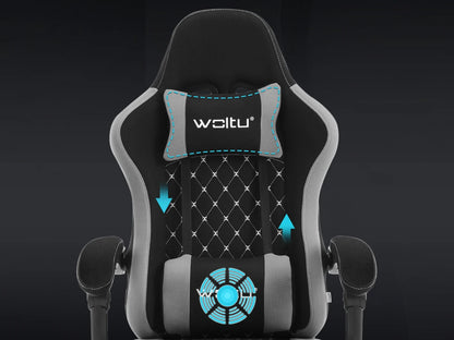 WOLTU snurrbar datorstol med massagefunktion, ergonomisk kontorsstol med kudde och fotstöd, höjdjusterbar gamingstol