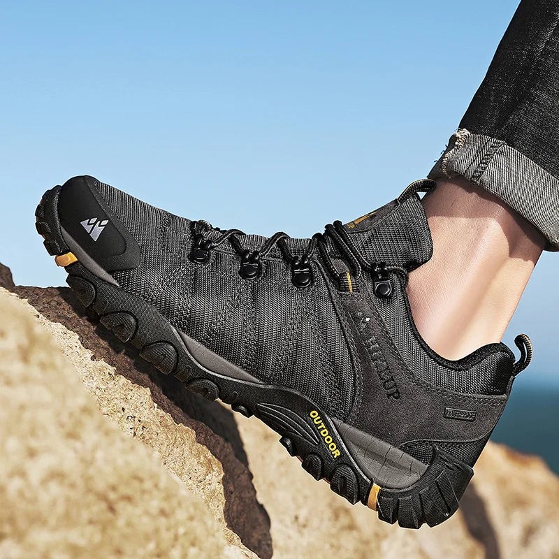 HIKEUP miesten neljän vuodenajan vaelluskengät – ulkoiluun ja urheiluun, aitoa nahkaa, kulutusta kestävät kiipeilykengät, kumipohjaiset trekking-sneakerit
