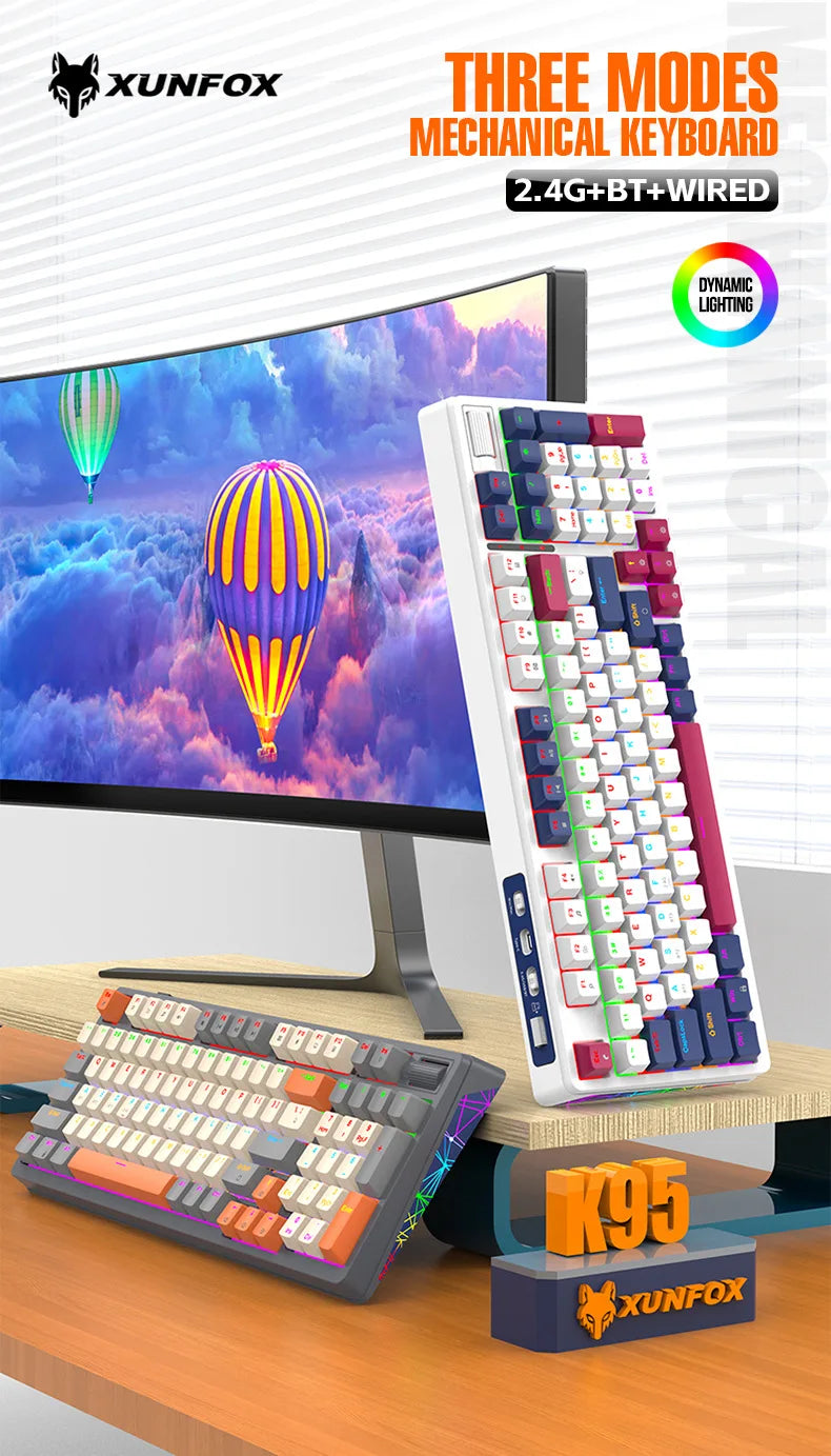 Wireless Mechanical Keyboard 96 Keys 100% Layout Spanish Russian Korean Arabic Mechanical Keyboard Bluetooth RGB K95 2000mAh