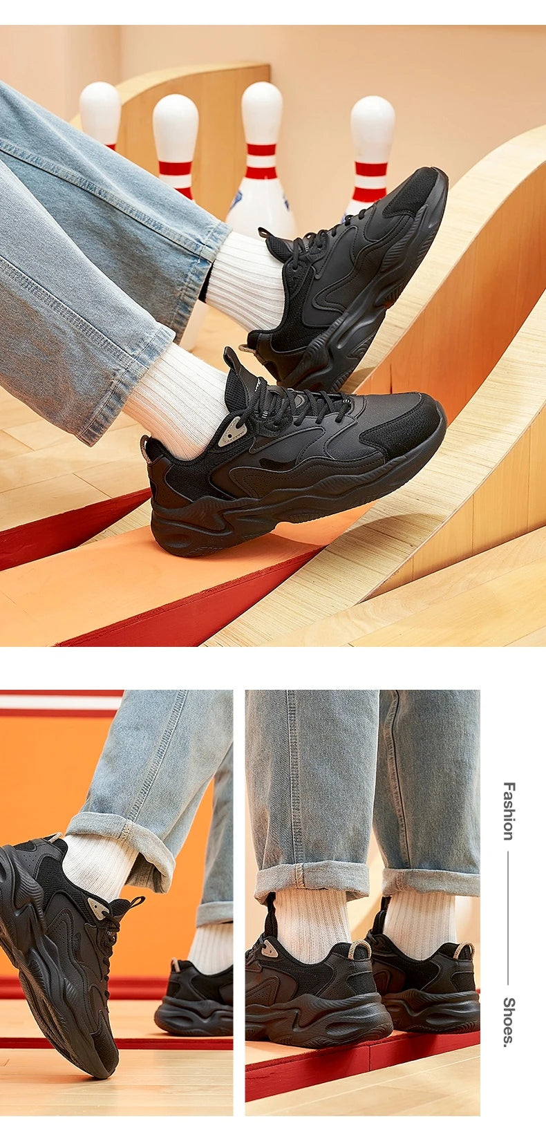 Xtep Casual Shoes For Men Breathable Thick Sole Heightened Lightweight Strong Wrapping Street Style Sports Shoes 977319320047