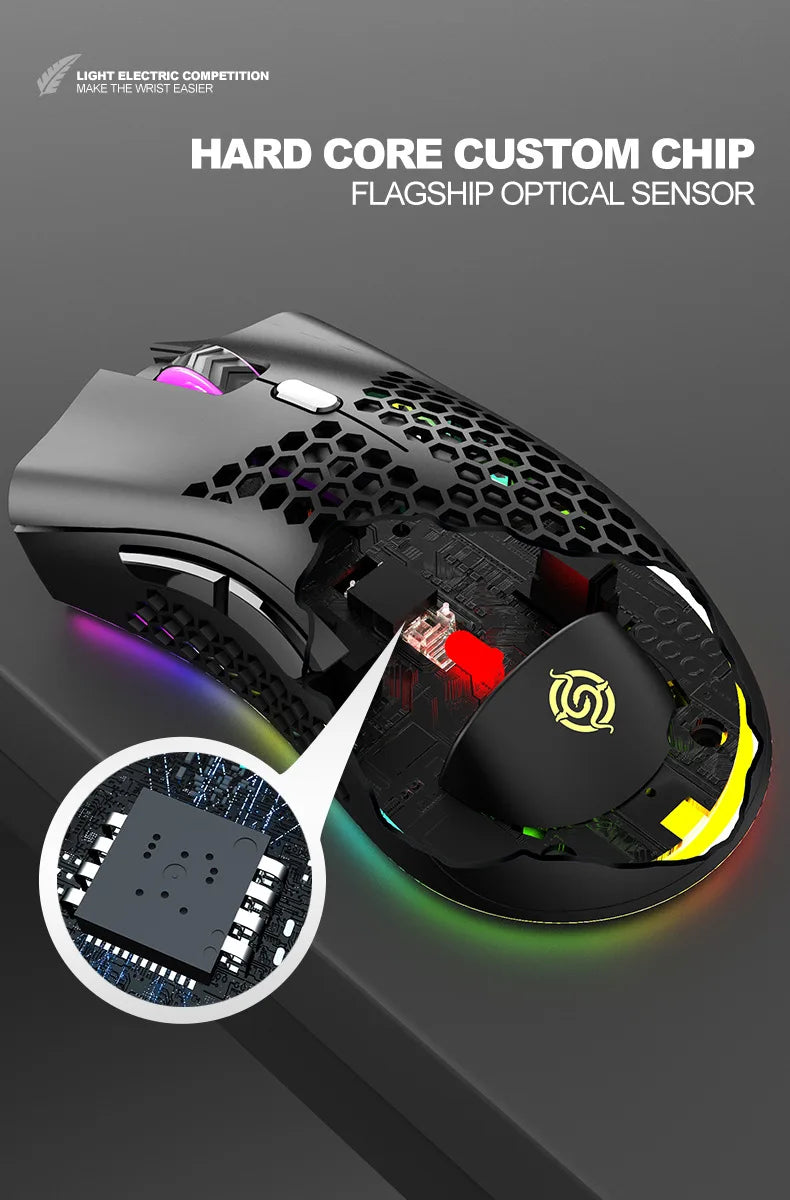 BM600 Rechargeable Wireless Gaming Mouse, 2.4G RGB Honeycomb Gaming Mouse with 12000 DPI, 7 Programmable Buttons, USB Gaming Mouse for PC & Laptop