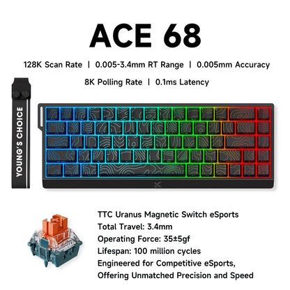MCHOSE ACE 68 Magnetic Switch Gaming Keyboard Hall Effect Rapid Trigger Programmable RGB 8K Hz DKS/MT/TGL/RS/SOCD Keyboard