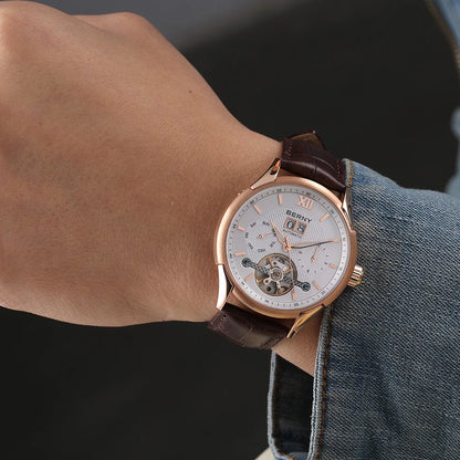BERNY Automatic Watch for Men Auto Self-wind Mechanical Watches Date Skeleton 5ATM Luxury Male Wristwatches