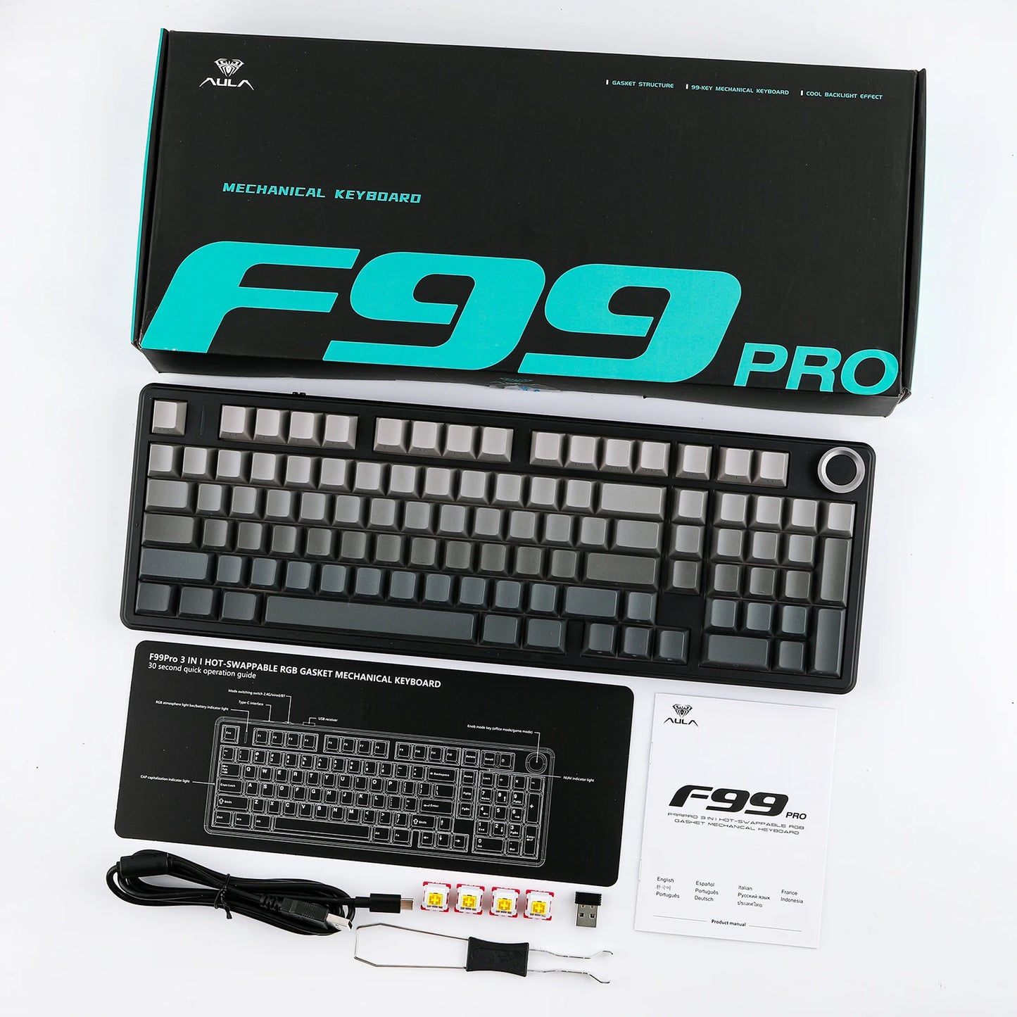 AULA F99 PRO 96% Layout Hot-Swappable Gasket-Mounted Wired/Bluetooth/2.4GHz Wireless Mechanical Keyboard for Mac/Win