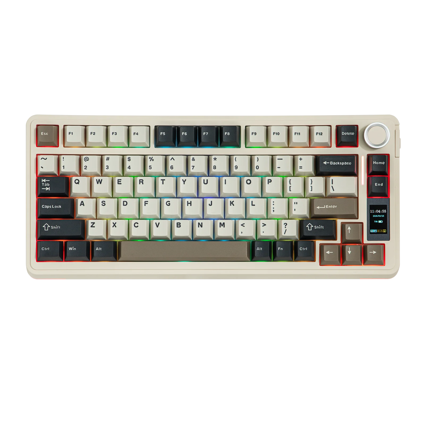 Teclado mecánico EPOMAKER X AULA EA75 MAX 75% ANSI US con hot-swap, montaje gasket, conexión por cable/BT/inalámbrica 2.4GHz, pantalla y perilla