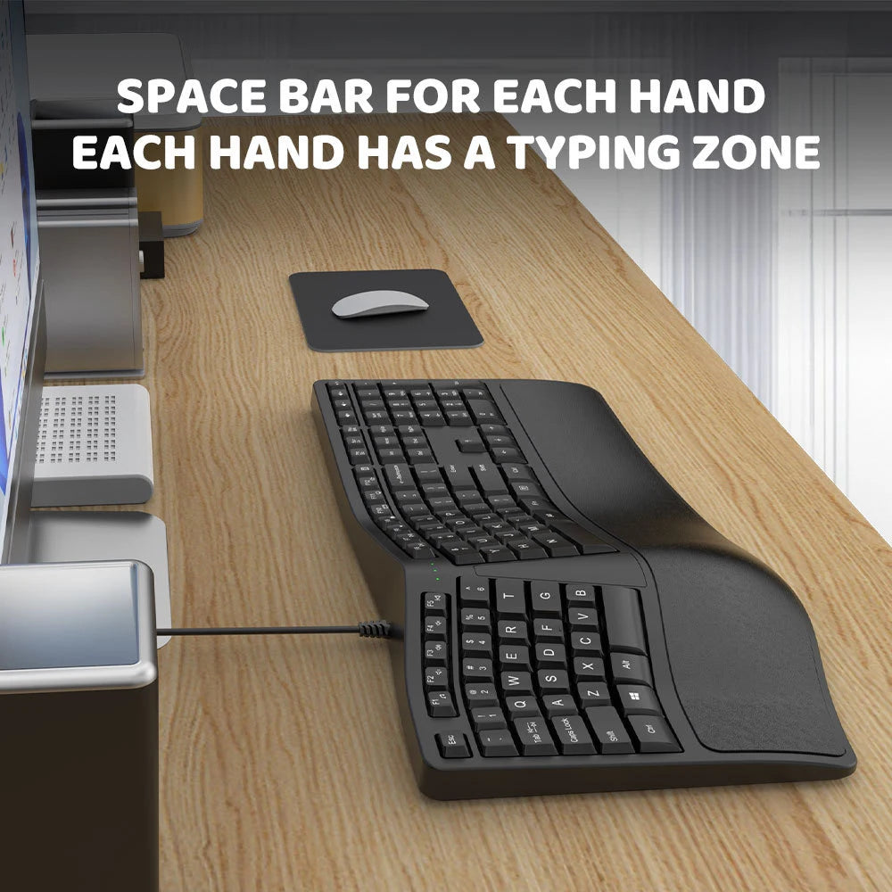 K9 USB Wired Ergonomic Split Keyboard Ergonomic Keyboard with Wrist Rest 110 Keys Keyboard Gaming Keyboard for Business Offices