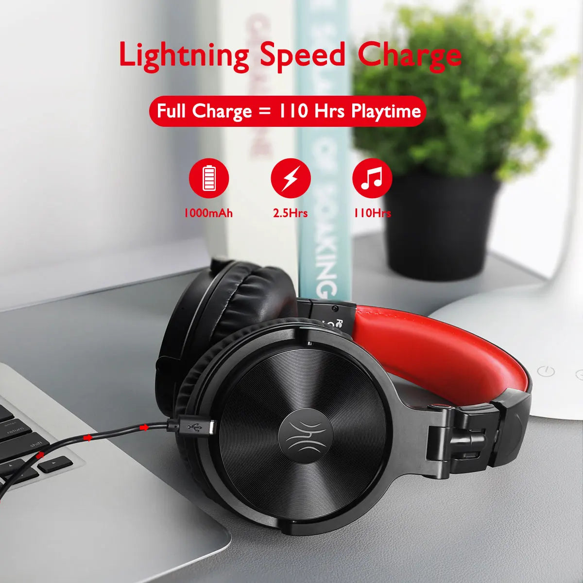 OneOdio 110H Wireless Bluetooth 5.2 Gaming Headset – 110H Battery Life, Deep Bass Over-Ear Headphones with Microphone, Wired & Wireless 2-in-1 PC PS4 Headset