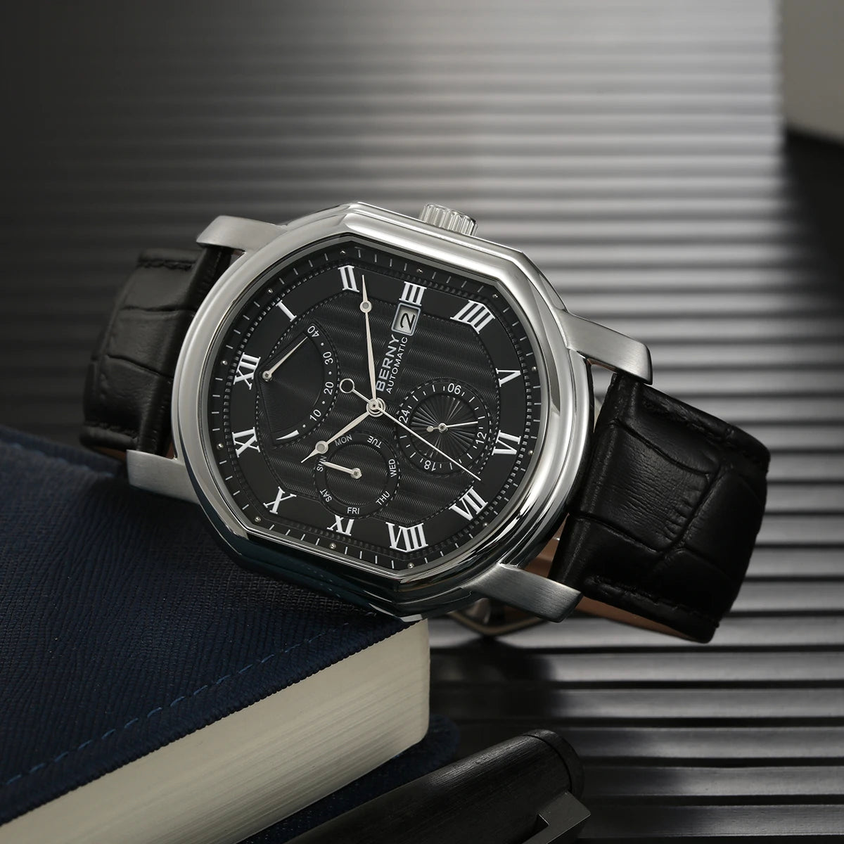 BERNY Men's Mechanical Watch, Top Accuracy, Automatic Wristwatch, Luxury Male Clock, Sapphire, Self-Winding, Waterproof
