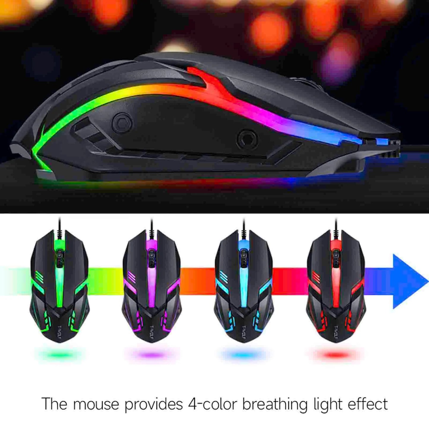Keyboard Mouse Combo 4-piece Gaming Combo Ergonomic 104 Keys Keyboard 4-color Breathing Light Mouse Headset Anti-slip Mouse Pad