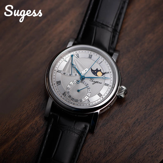 2023 Sugess Watch of Men Automatic Mechanical Moon-Phase Wristwatches Power Reserved Sapphire Water Resistant Tianjin Movement