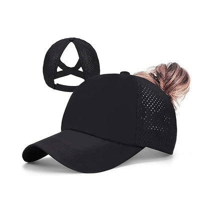 Women Summer Quick Dry Mesh Baseball Cap Solid Color Cross Ponytail Hat Athleisure
